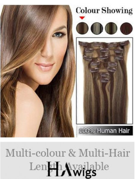 Beautiful Brown Straight Remy Human Hair Clip In Hair Extensions