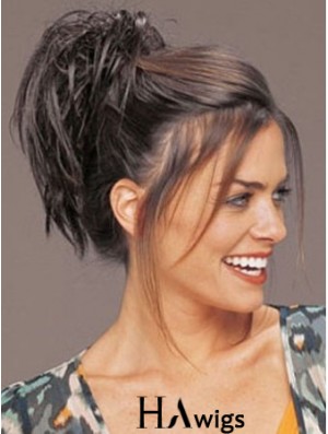 Clip On Hairpieces Short Hair With Synthetic Brown Color Straight Style