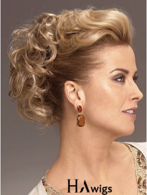 Clip On Hairpieces With Synthetic Blonde Color Short Length Curly Style